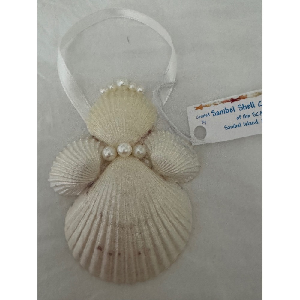 Sanibel Shell Crafters Angel Ornament Handmade Seashell‎ Pearl Florida Souvenir
